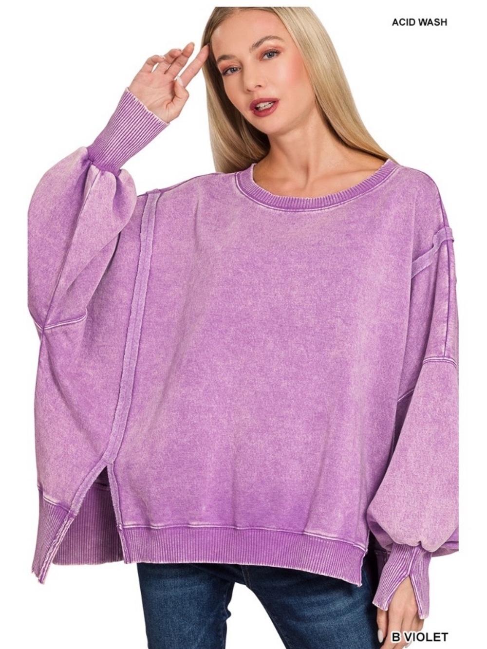 180 ❤️Zenana deep sky ACID WASHED BATWING SLEEVE HI-LOW FLEECE
SWEATSHIRTS